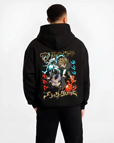 ASTNCT B.black hoodie male back view - Black Clover EU Store