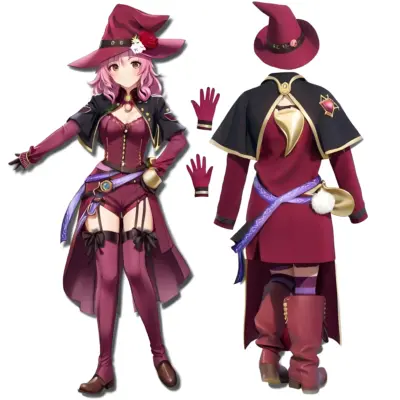 Black Clover Cosplay Vanessa Witch Red Dress Hat Gloves